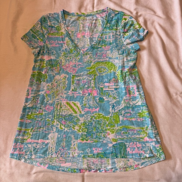 Lilly Pulitzer Small Etta Tee ~ Philadelphia Short Sleeve Colorful Top - Picture 1 of 7